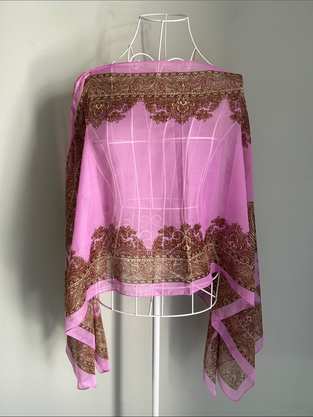 Sheer Pink Paisley Border Scarf Wrap